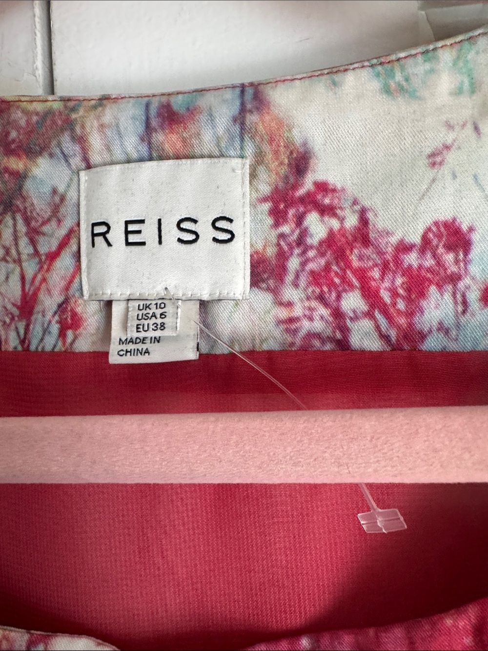 EUC Reiss Raspberry Floral Tie-Waist Sleeveless Dress Rounded Hem Pockets Lined - Picture 10 of 13